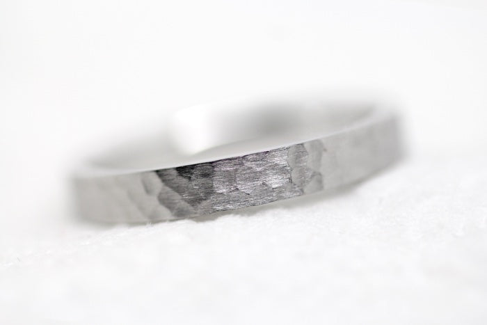 3mm Hammered Wedding Band for Men and Women Flat in 925 Sterling Silver | AT-0018