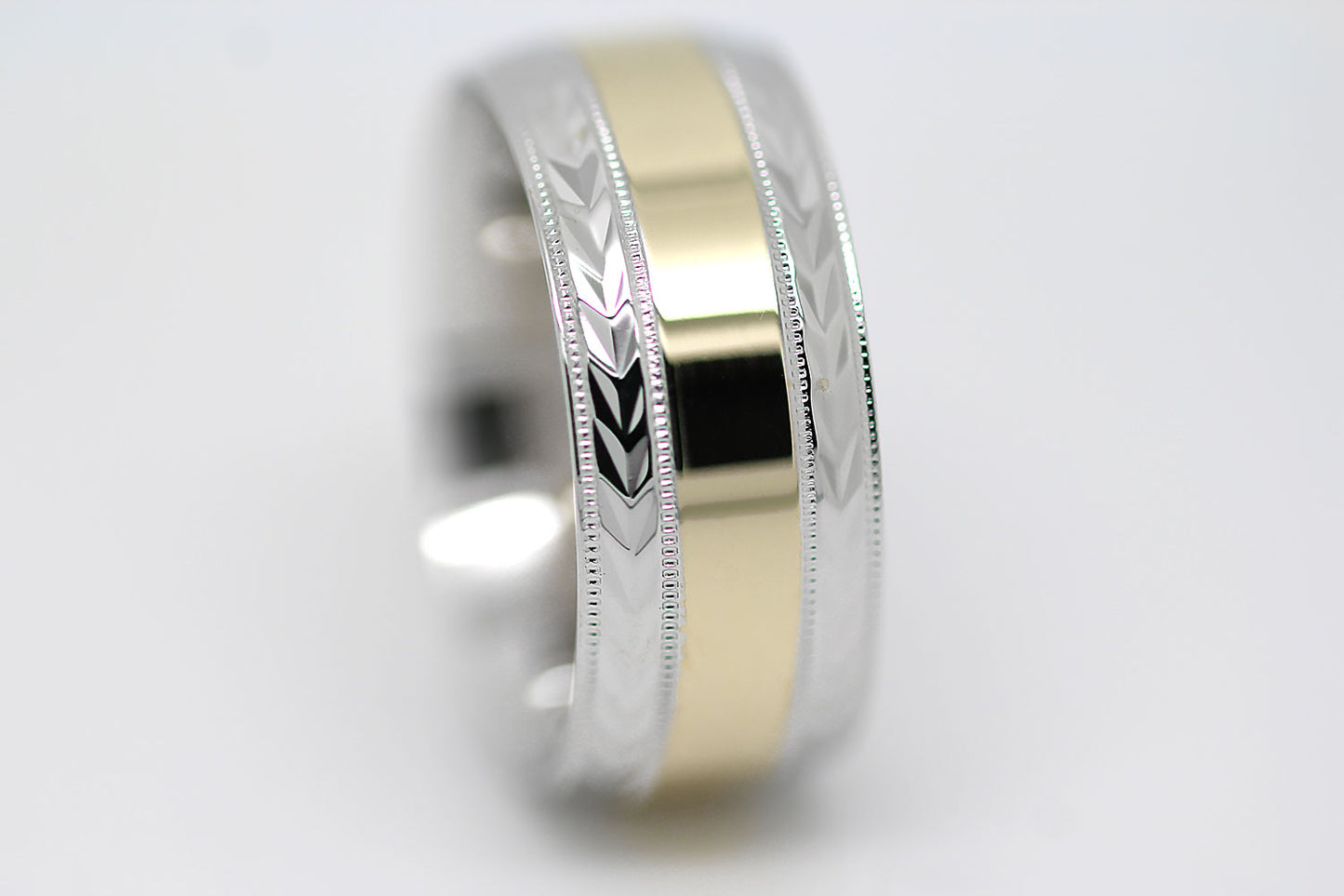 8mm Solid Gold Wedding Band for Men and Women Flat Polished Filigree Edge | AT-0018