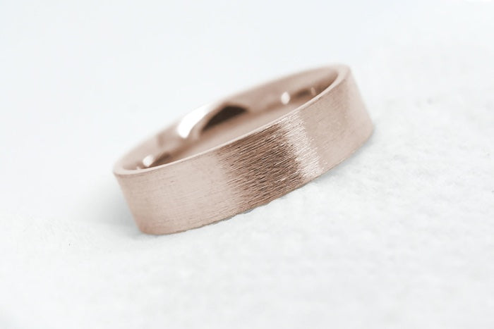 solid rose gold wedding band for men and women with flat deep brush finish