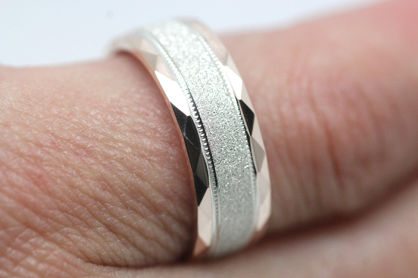 6mm Gold Wedding Band for Men and Women Sparkly Faceted Stardust | AT-0021