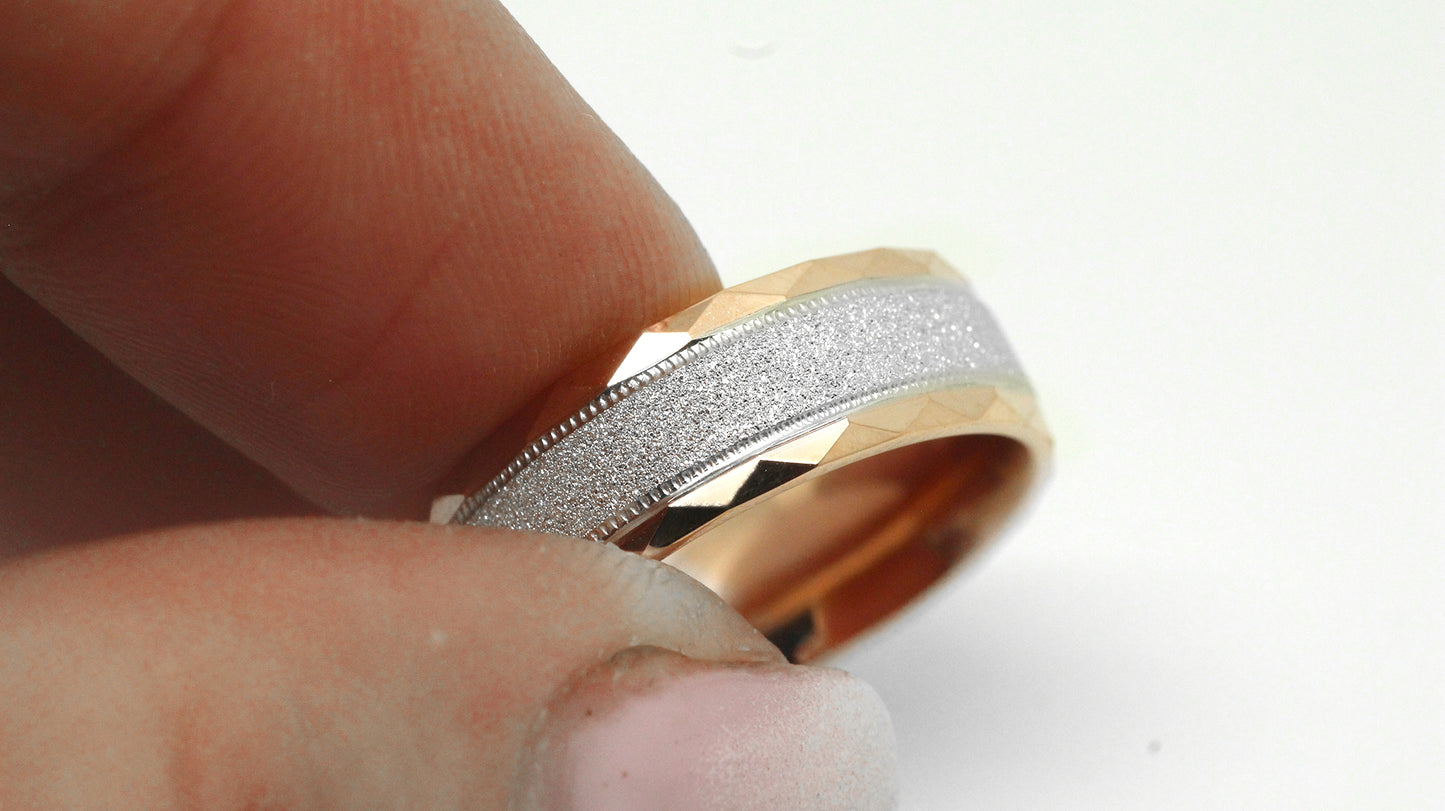 6mm Gold Wedding Band for Men and Women Sparkly Faceted Stardust | AT-0021