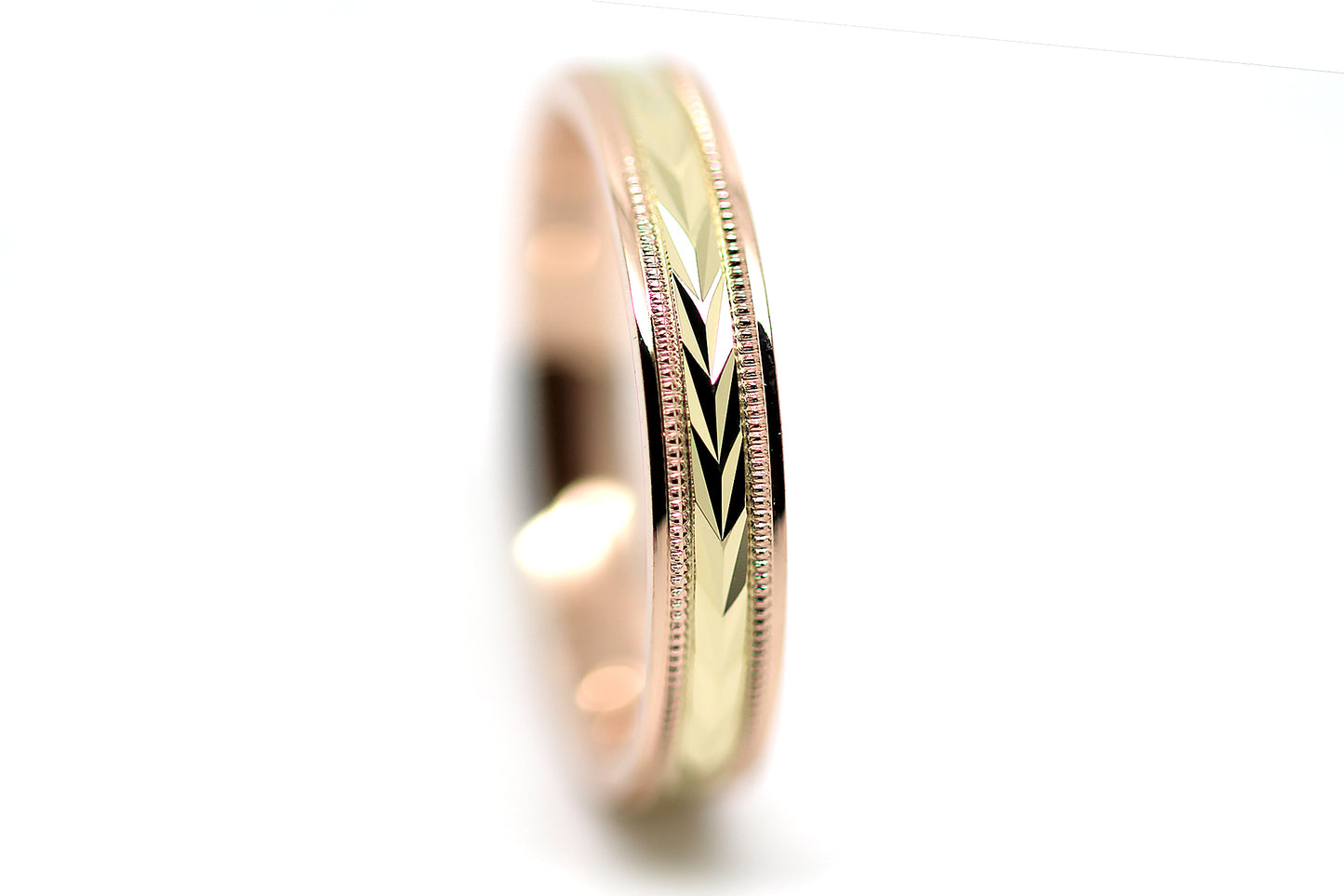 4mm Gold Solid Gold Wedding Band with Wheat design Wedding Band for Women and Men | T-0023