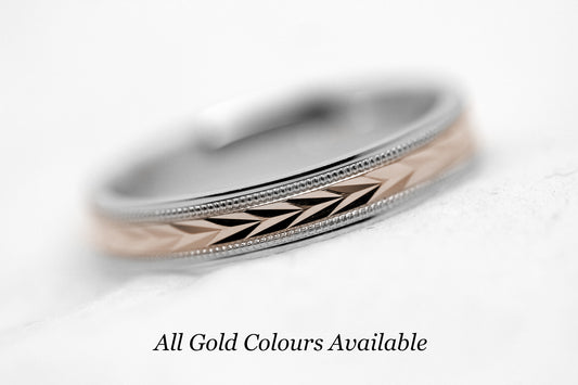 4mm Gold Solid Gold Wedding Band with Wheat design Wedding Band for Women and Men | T-0023