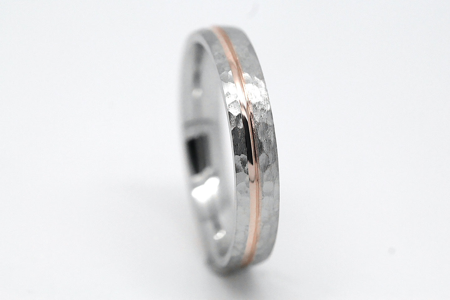 4mm Silver & Gold Hammered Wedding Ring for Men and Women | AT-0025