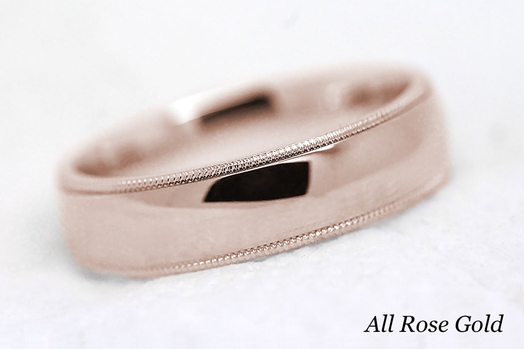 6mm Gold Classic Wedding Band for Men and Women Low Dome Polish Milgrain | AT0026