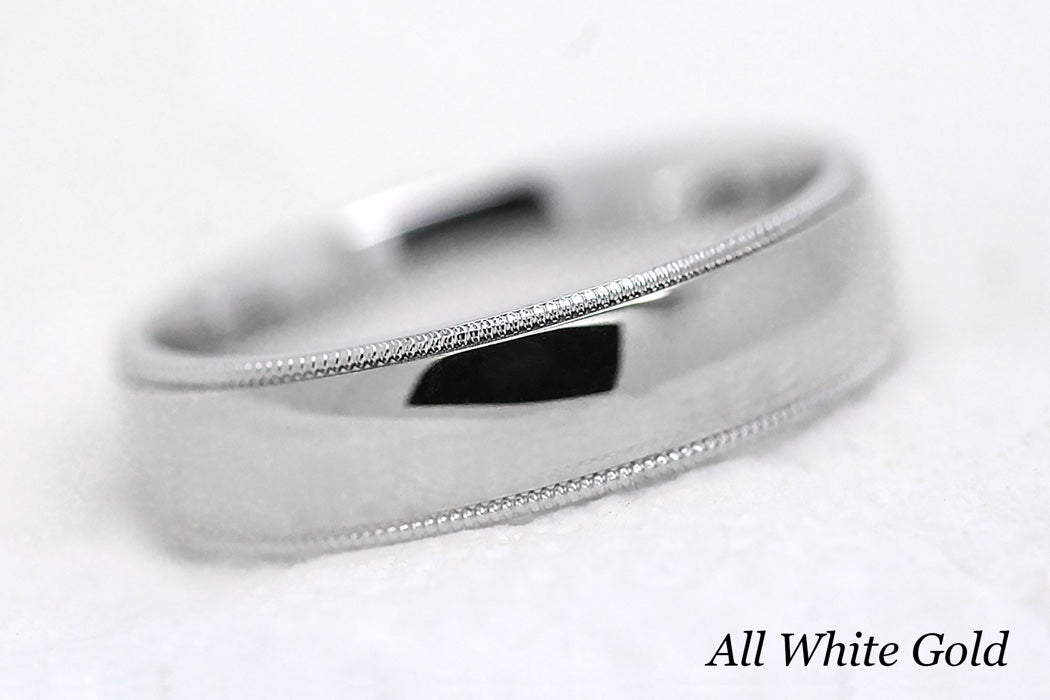 6mm Gold Classic Wedding Band for Men and Women Low Dome Polish Milgrain | AT0026