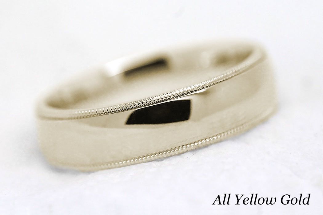 6mm Gold Classic Wedding Band for Men and Women Low Dome Polish Milgrain | AT0026