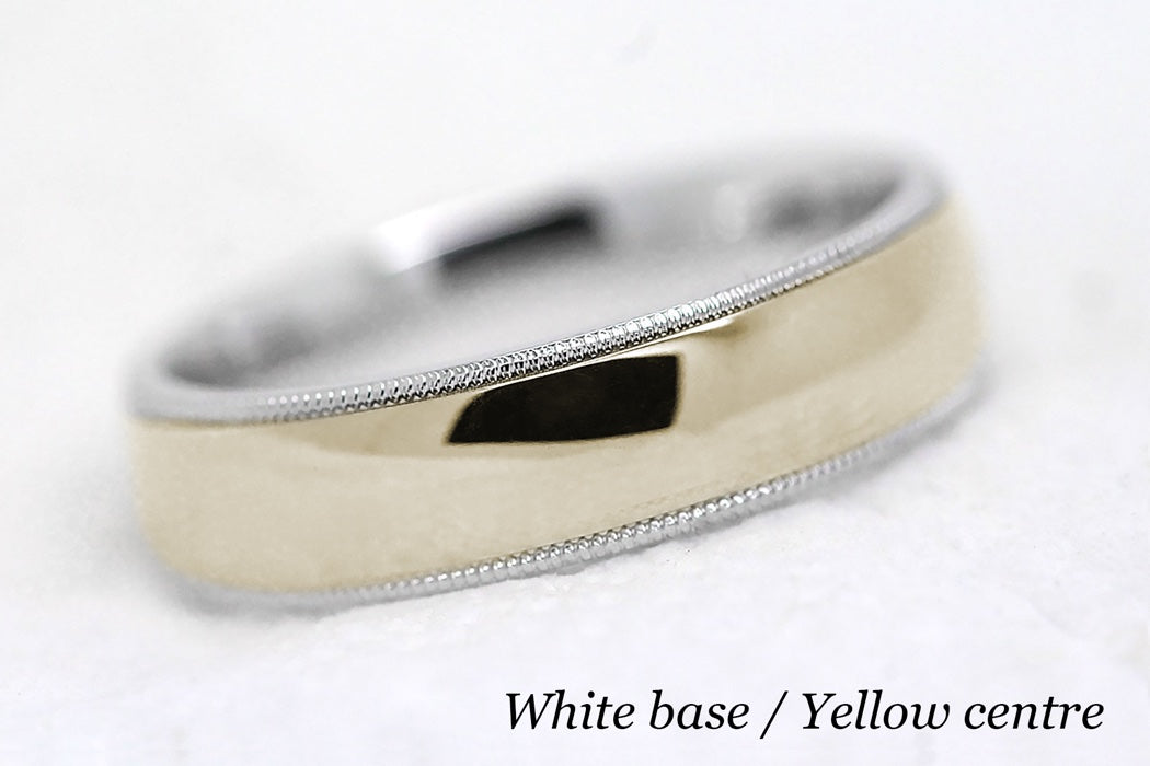 6mm Gold Classic Wedding Band for Men and Women Low Dome Polish Milgrain | AT0026