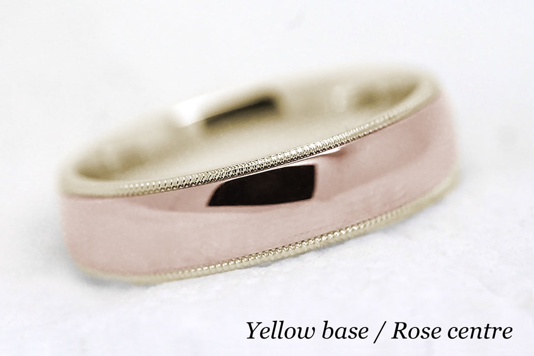 6mm Gold Classic Wedding Band for Men and Women Low Dome Polish Milgrain | AT0026