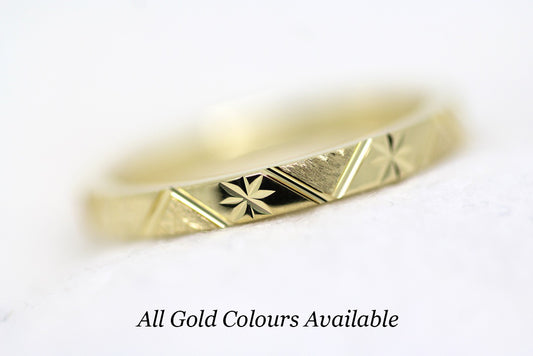 2mm Gold Wedding Band for Women with with Stars | AT-0027