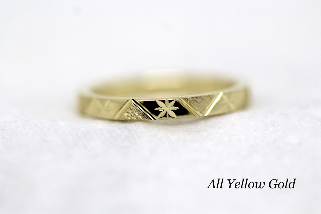 2mm 10K 14K 18K Gold Women's Wedding Band Stars Mountains | This gold ring's design was inspired by nature, narrow band with mountains and stars. Great addition to you stackable rings or wear alone as wedding ring