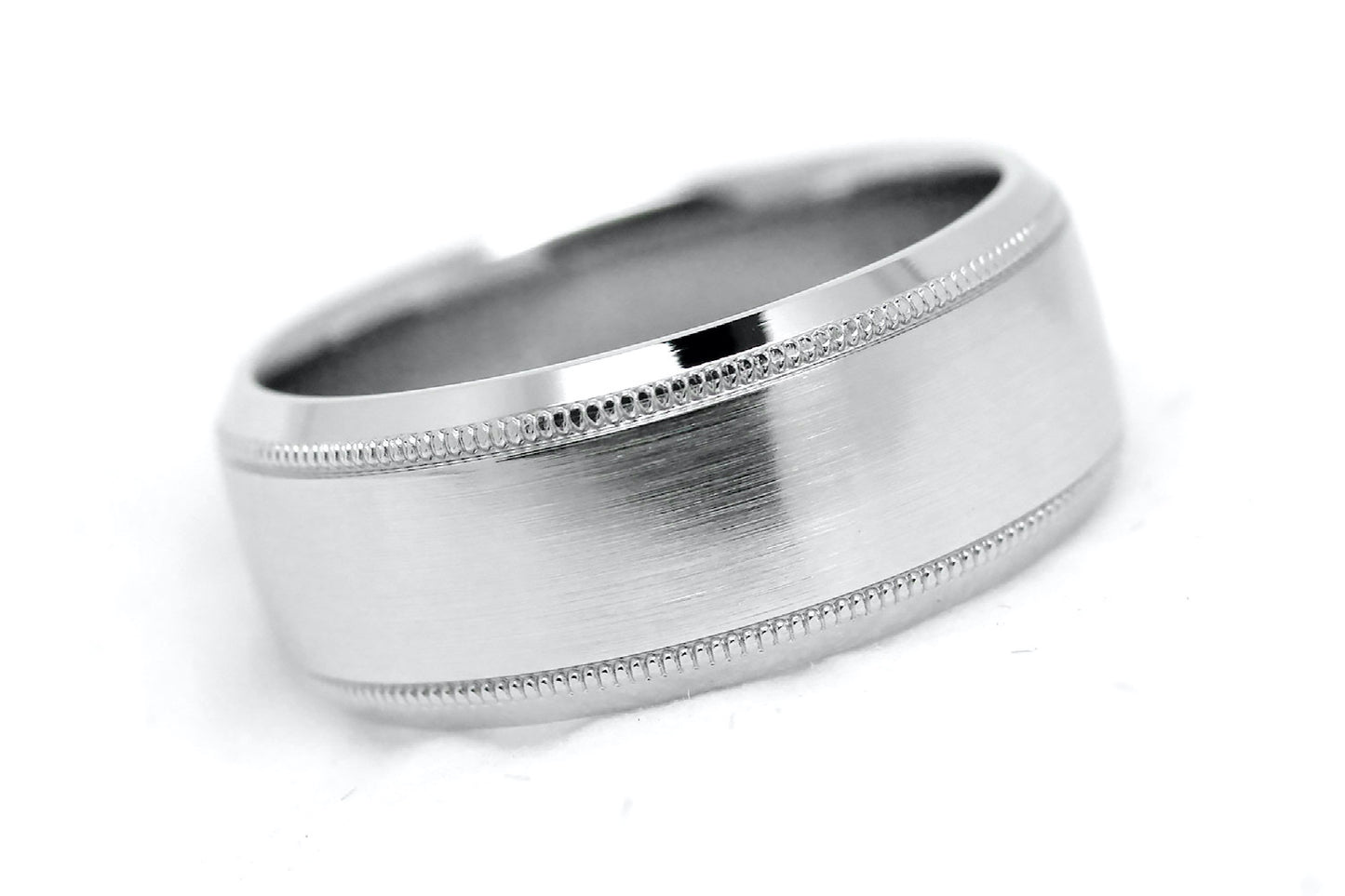 8mm solid 925 sterling silver wedding band for men, silver flat beveled wedding ring