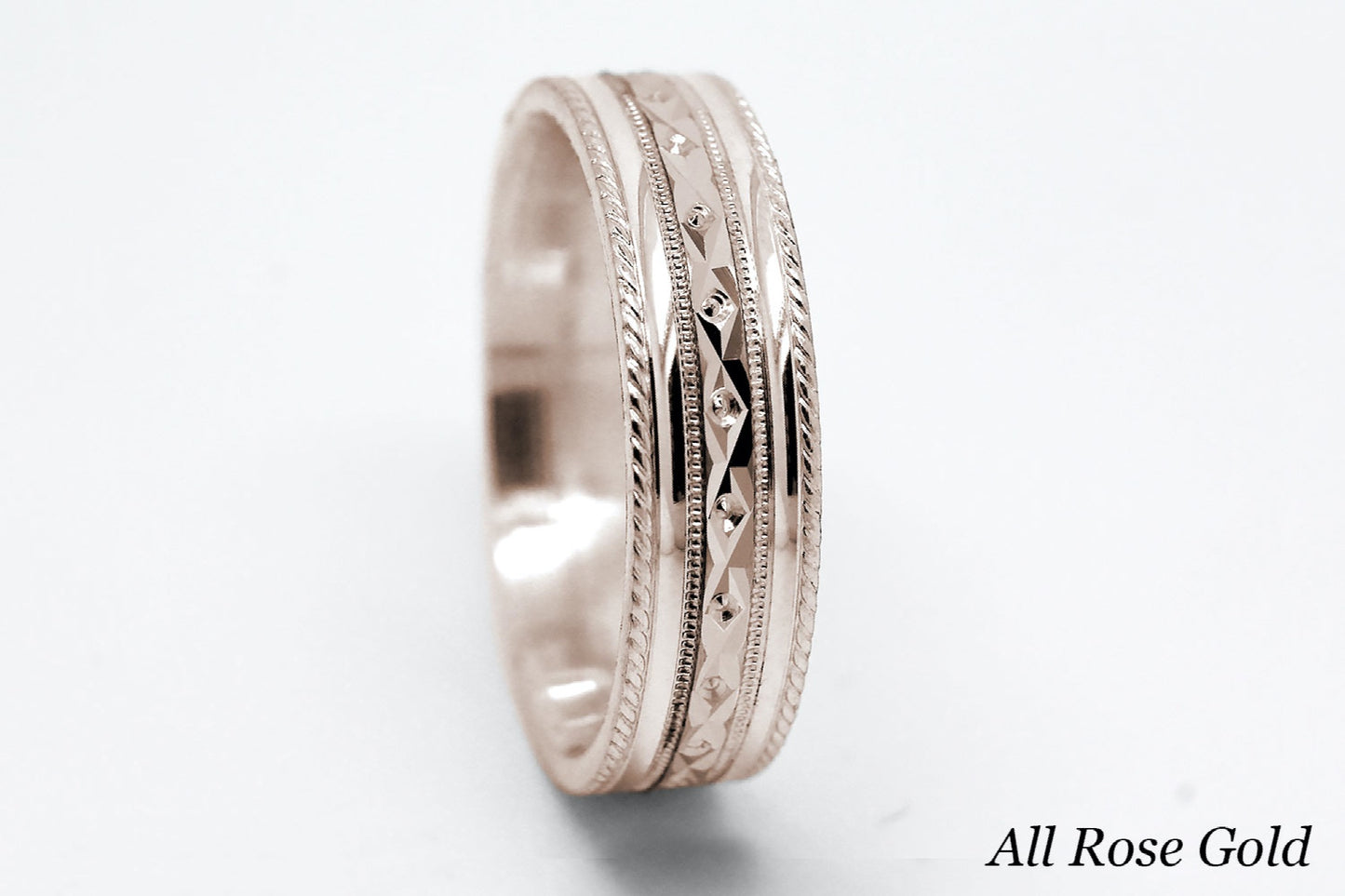 6mm Gold Wedding Band for Men and Women Faceted Double Milgrain | T-0031