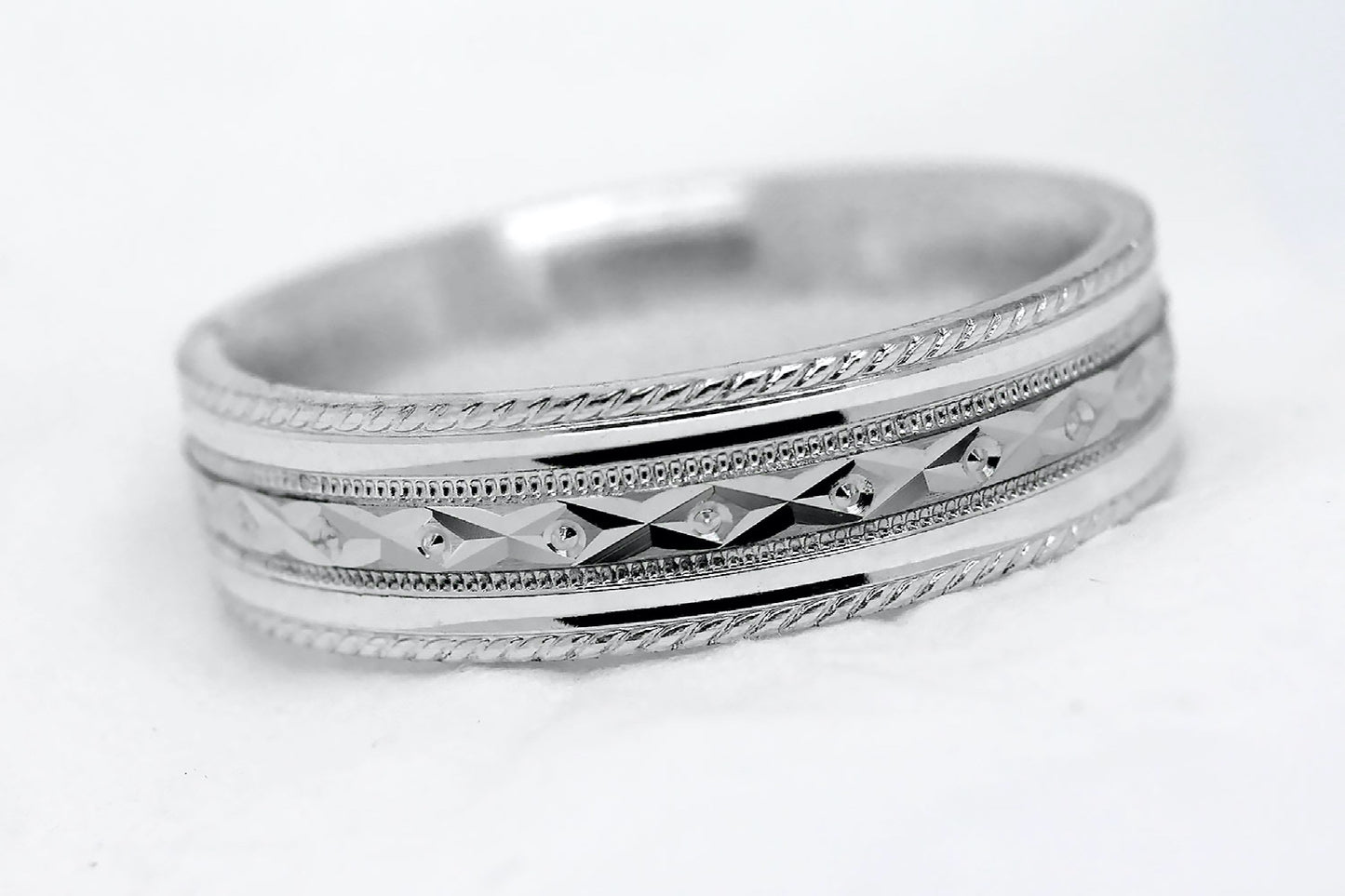 6mm Gold Wedding Band for Men and Women Faceted Double Milgrain | T-0031