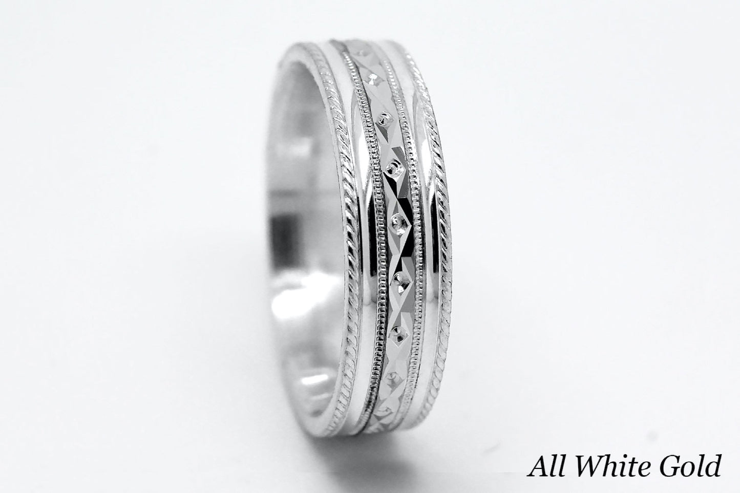 6mm Gold Wedding Band for Men and Women Faceted Double Milgrain | T-0031