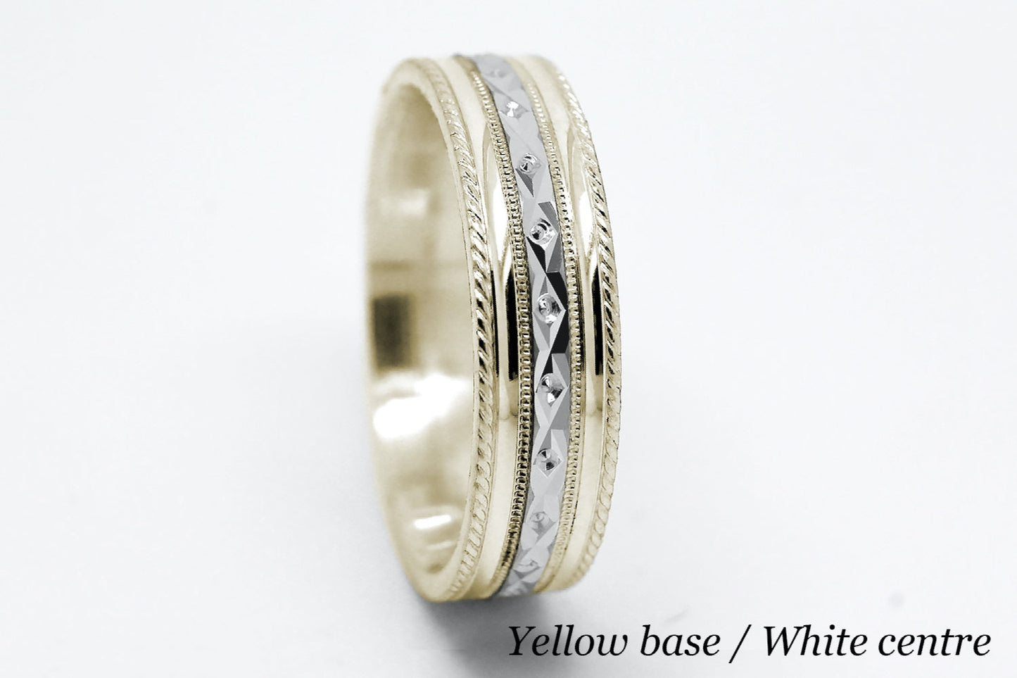 6mm Gold Wedding Band for Men and Women Faceted Double Milgrain | T-0031