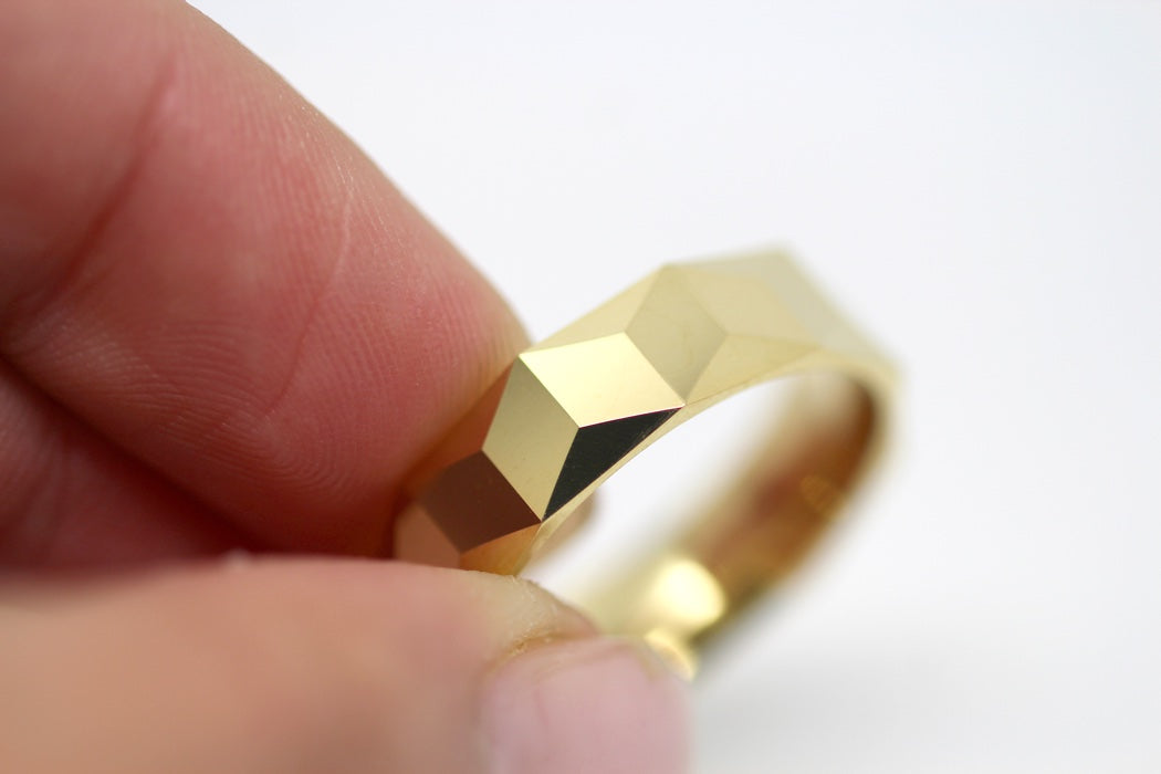 6mm Gold Wedding Band for Men and Women Optical Illusion Geometric | 1234