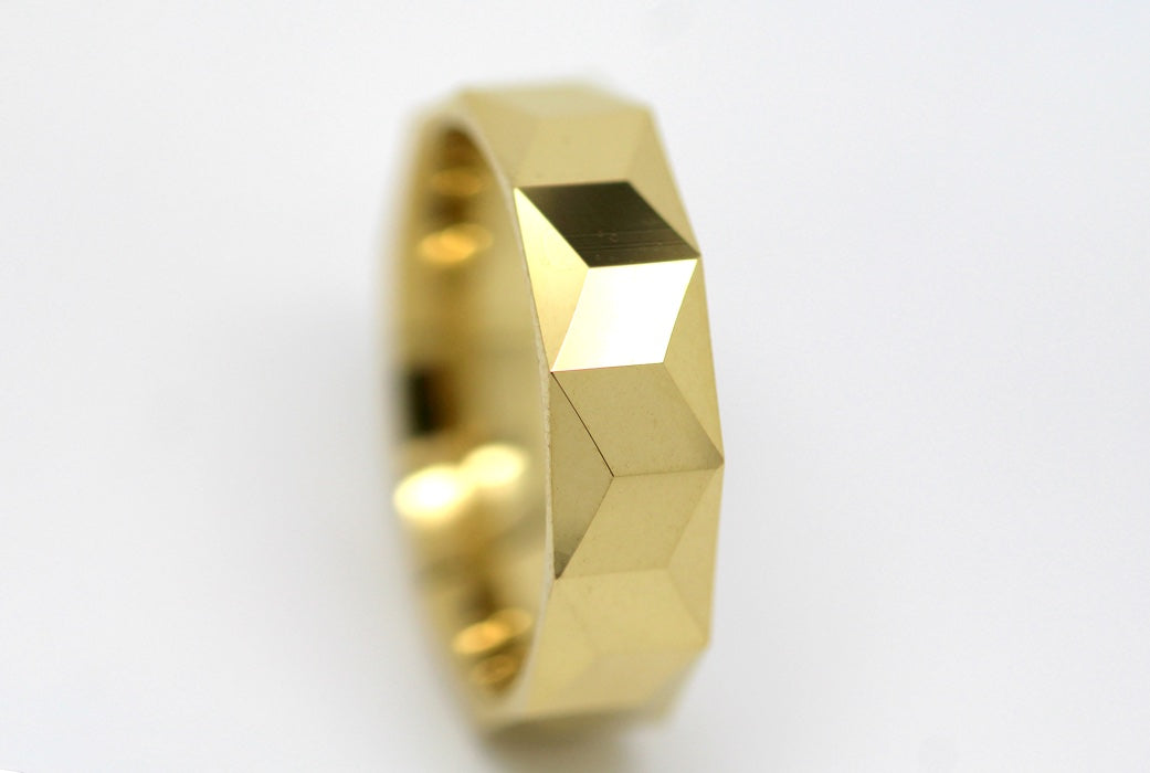 6mm Gold Wedding Band for Men and Women Optical Illusion Geometric | 1234
