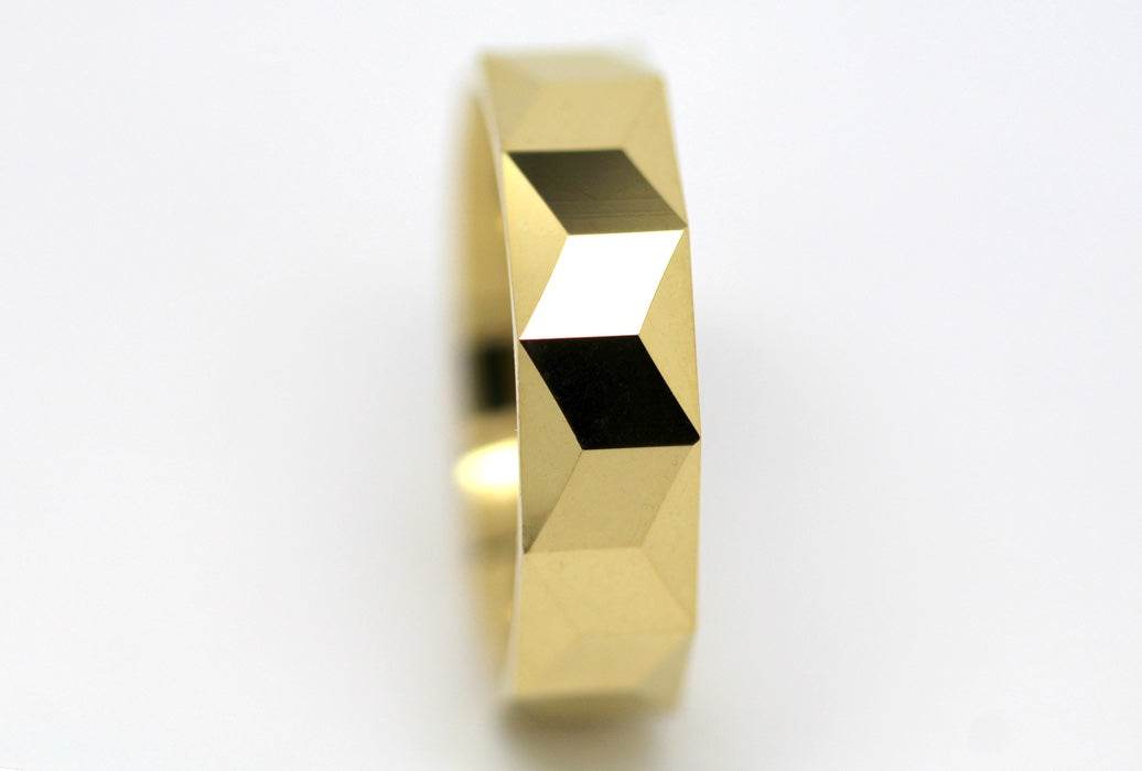 6mm Gold Wedding Band for Men and Women Optical Illusion Geometric | 1234