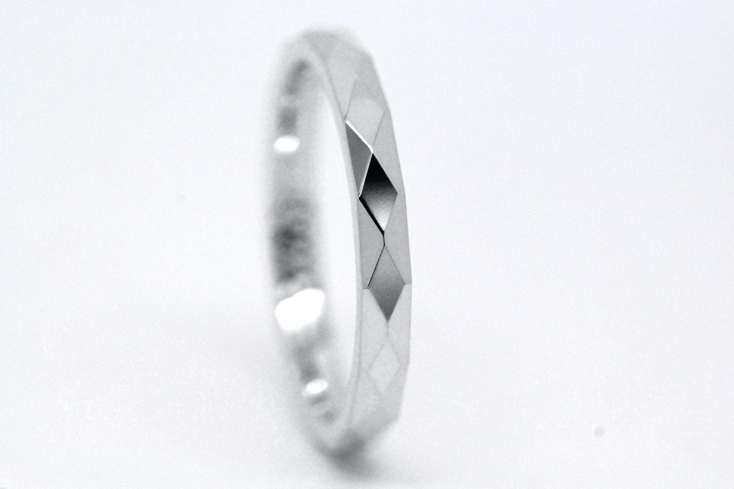 3mm 925 Sterling Silver Wedding Band for Women Faceted Diamond Shape | T-0020