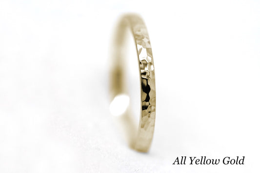 Solid Gold wedding band, polished hammered look, 2mm width, 10k yellow gold, 14k yellow gold, 18k yellow gold