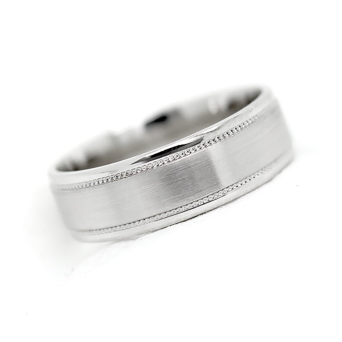 6mm 925 Silver Classic Brushed Flat Wedding Band for Men and Women Milgrain | 6003