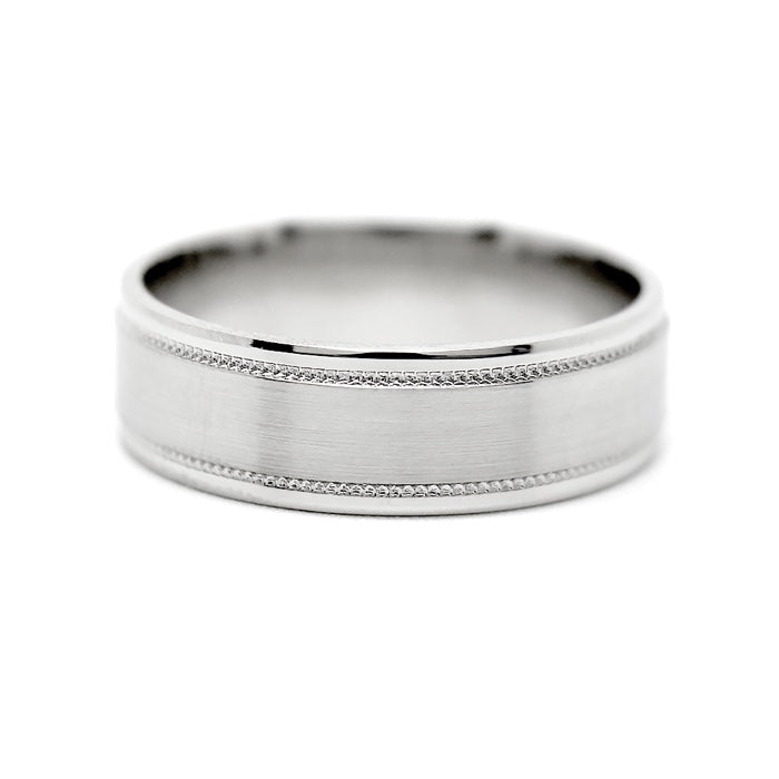 6mm 925 Silver Classic Brushed Flat Wedding Band for Men and Women Milgrain | 6003