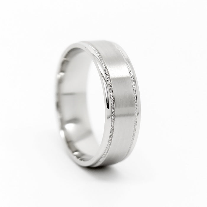 6mm 925 Silver Classic Brushed Flat Wedding Band for Men and Women Milgrain | 6003