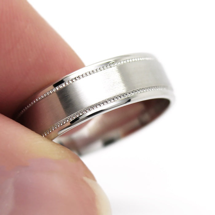 6mm 925 Silver Classic Brushed Flat Wedding Band for Men and Women Milgrain | 6003