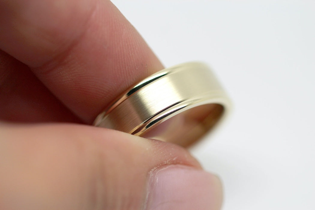 6mm Gold Classic Brushed Flat Wedding Band for Men | AT-6010