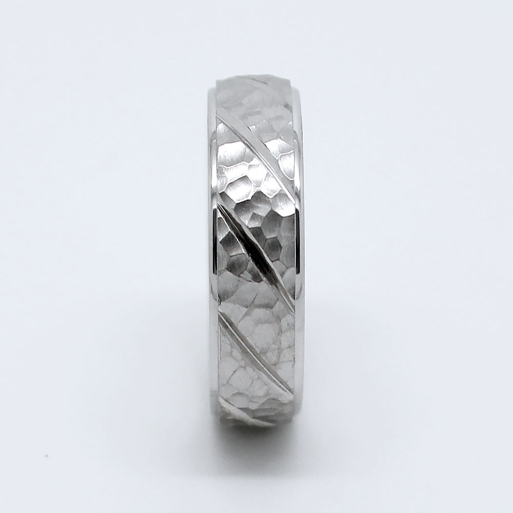 6mm Gold Wedding Band for Men and Women Hammered Diagonal Design | AT-6137