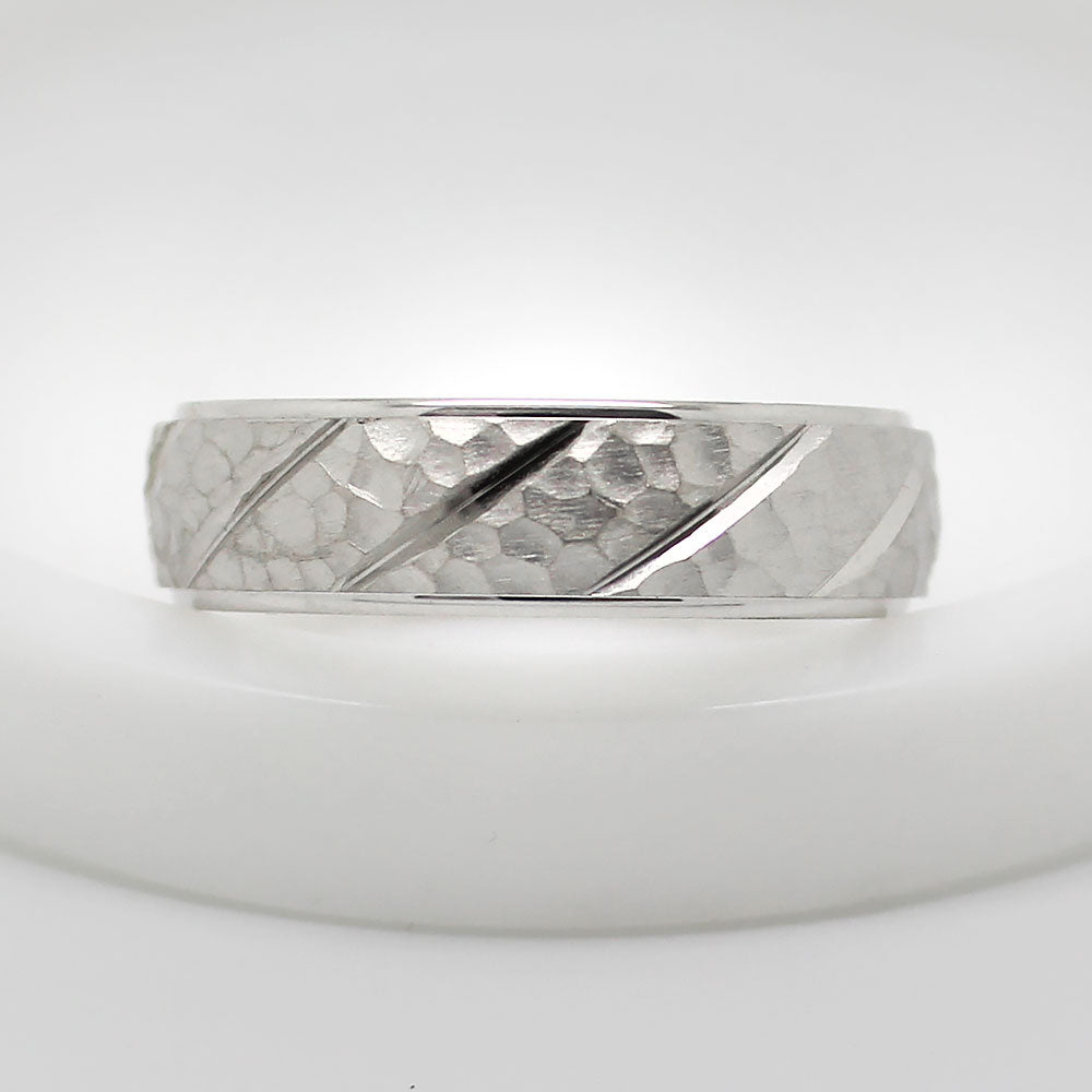 6mm Gold Wedding Band for Men and Women Hammered Diagonal Design | AT-6137