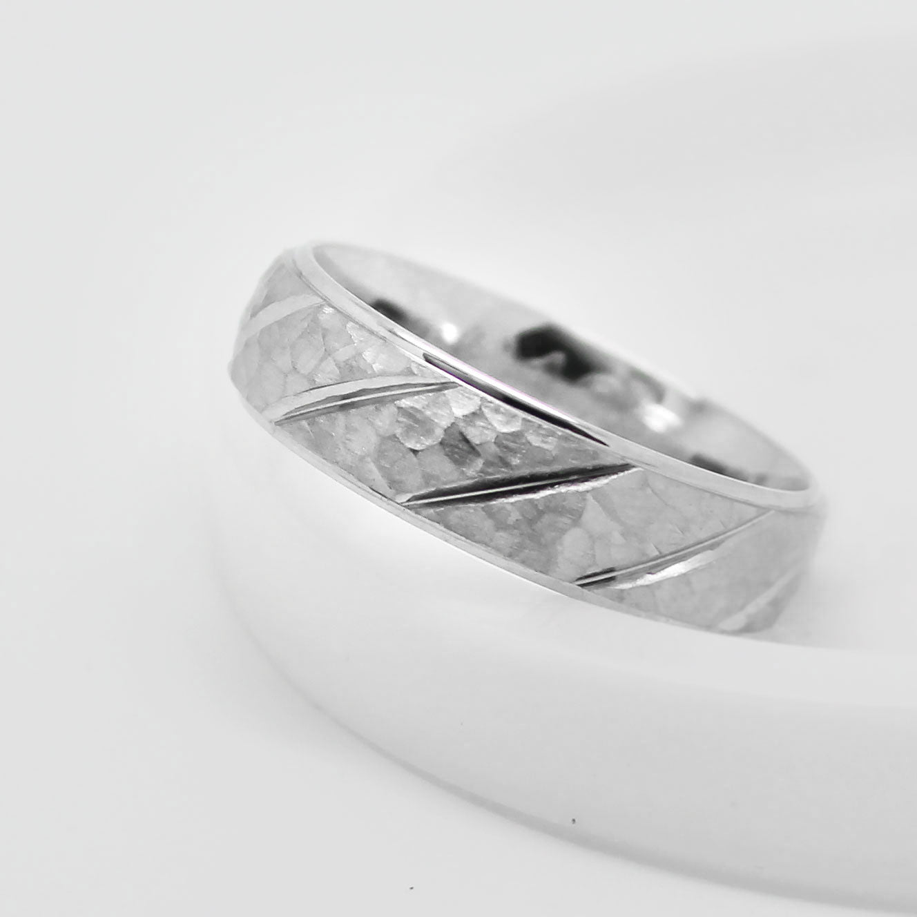 6mm Gold Wedding Band for Men and Women Hammered Diagonal Design | AT-6137