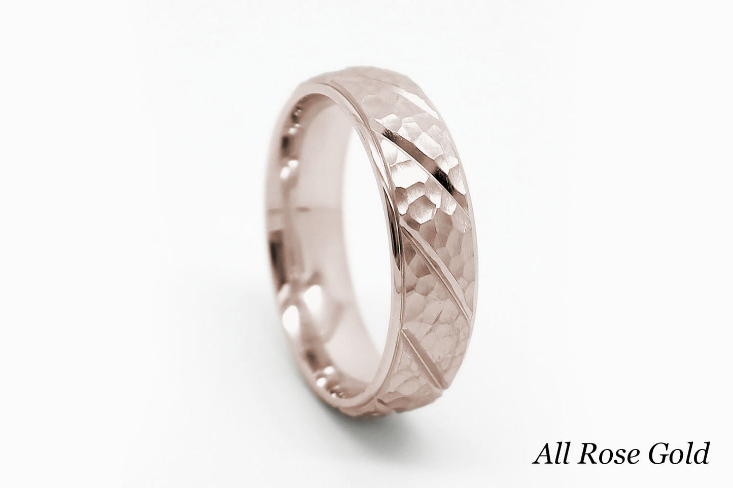 6mm Gold Wedding Band for Men and Women Hammered Diagonal Design | AT-6137