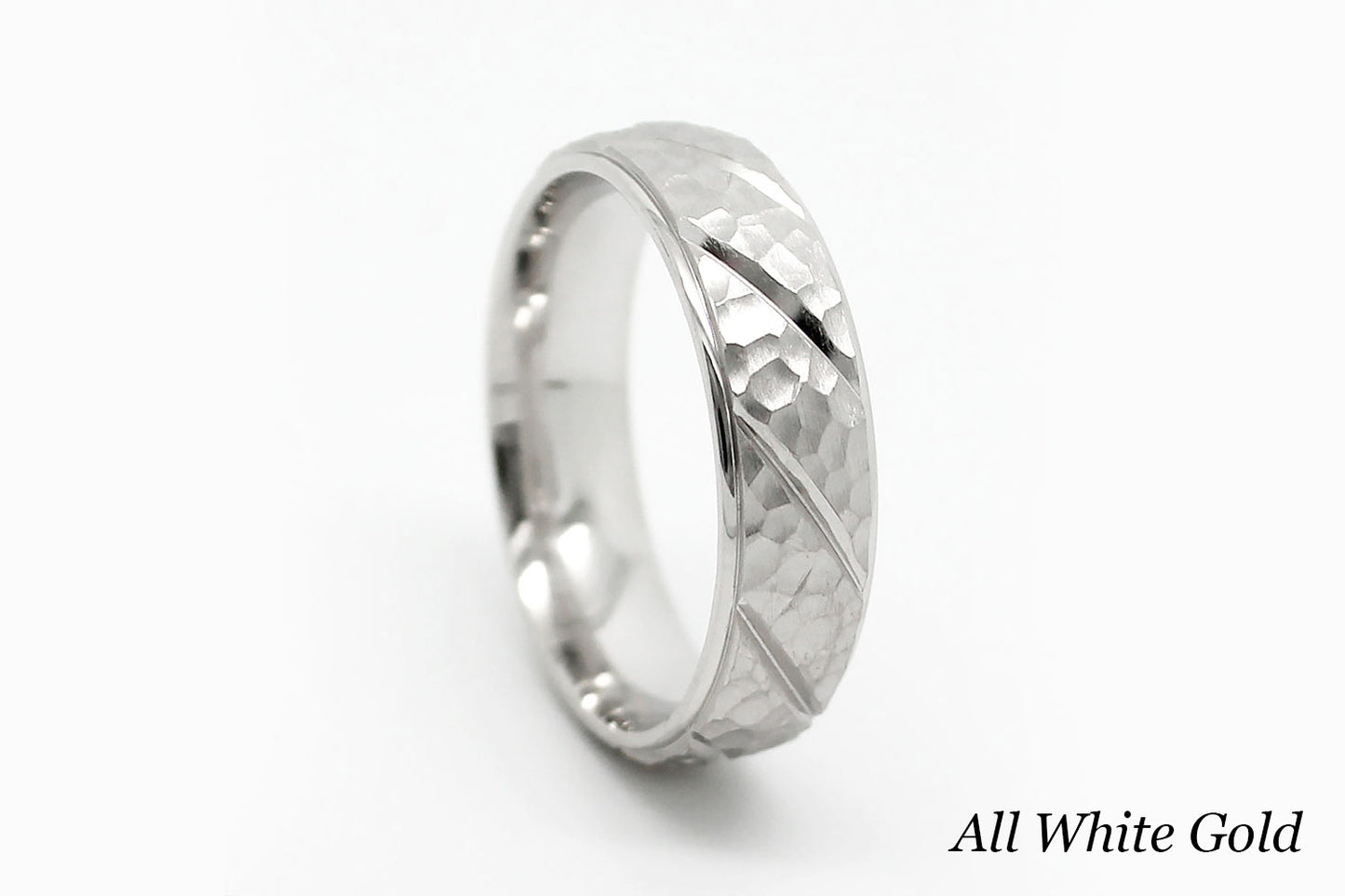 6mm Gold Wedding Band for Men and Women Hammered Diagonal Design | AT-6137