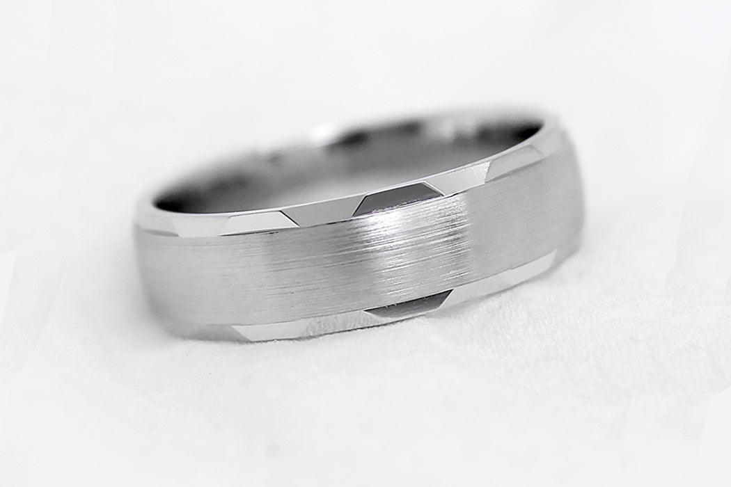 6mm 925 Silver Brushed Satin Wedding Band for Men and Women Faceted Edges | 6170