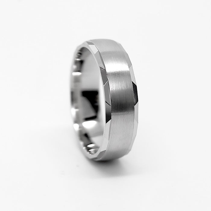 6mm 925 Silver Brushed Satin Wedding Band for Men and Women Faceted Edges | 6170
