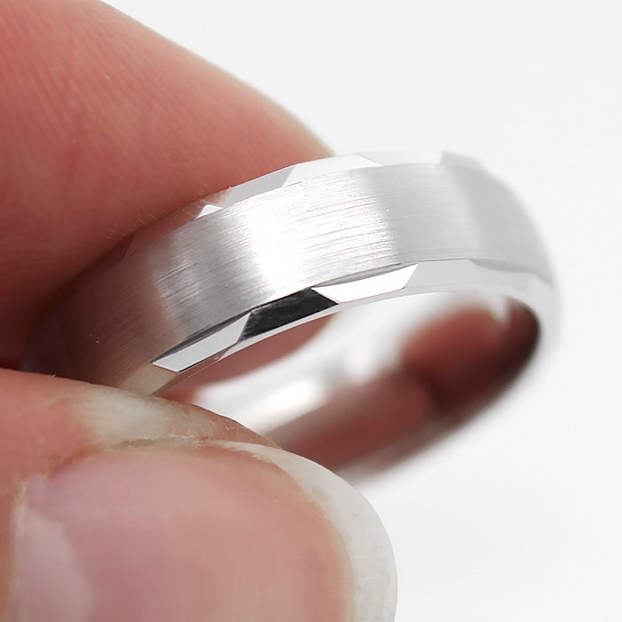 6mm 925 Silver Brushed Satin Wedding Band for Men and Women Faceted Edges | 6170