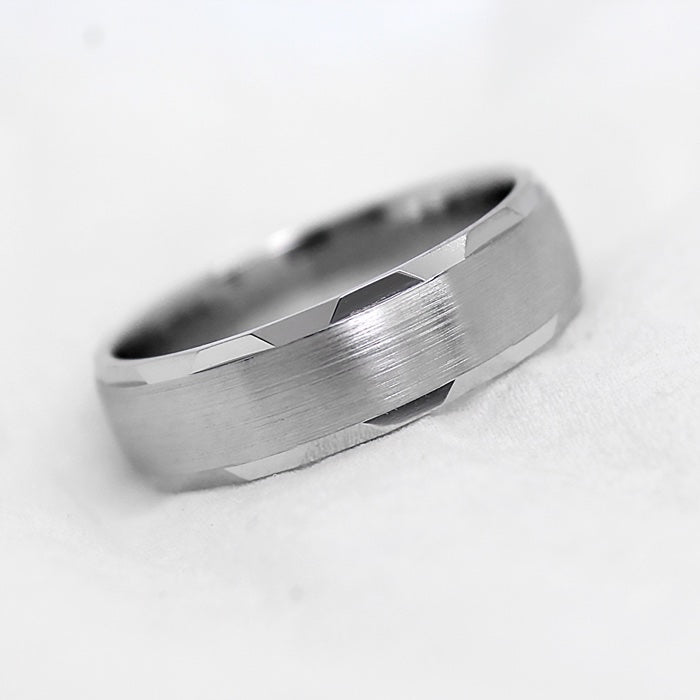 6mm 925 Silver Brushed Satin Wedding Band for Men and Women Faceted Edges | 6170