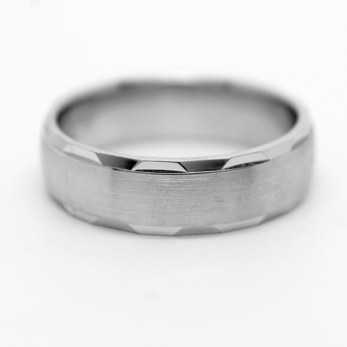 6mm 925 Silver Brushed Satin Wedding Band for Men and Women Faceted Edges | 6170