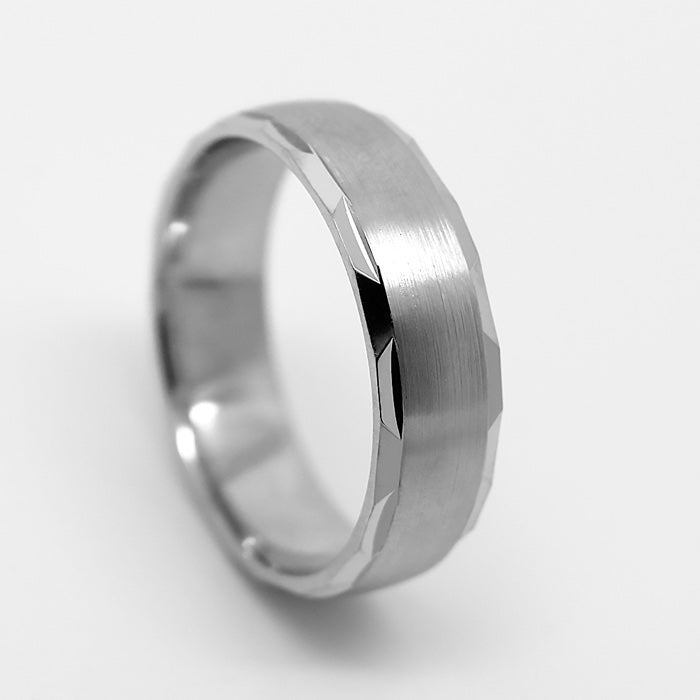 6mm 925 Silver Brushed Satin Wedding Band for Men and Women Faceted Edges | 6170