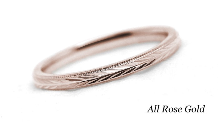 Two tone Gold Women's Wedding Ring Wheat design Faceted Ring | Elegant and classic 2 mm solid two tone 10k 14k 18k gold ring with nature inspired wheat design and milgrain edge.Stack it with other rings or wear it alone.