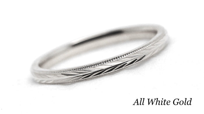 Two tone Gold Women's Wedding Ring Wheat design Faceted Ring | Elegant and classic 2 mm solid two tone 10k 14k 18k gold ring with nature inspired wheat design and milgrain edge.Stack it with other rings or wear it alone.