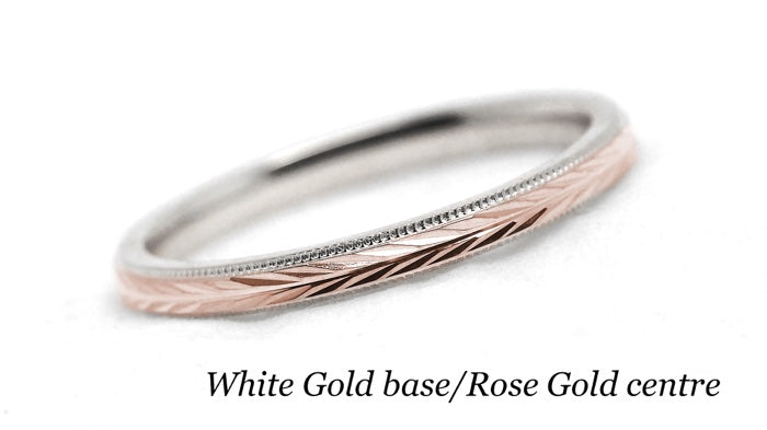 Two tone Gold Women's Wedding Ring Wheat design Faceted Ring | Elegant and classic 2 mm solid two tone 10k 14k 18k gold ring with nature inspired wheat design and milgrain edge.Stack it with other rings or wear it alone.