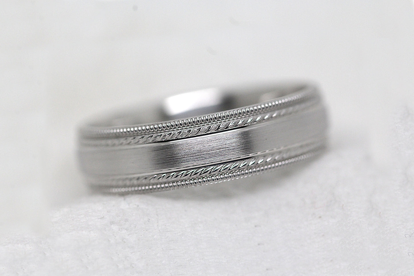 6mm 925 Silver Brushed Wedding Band for Men and Women with Double Milgrain | AT-6537