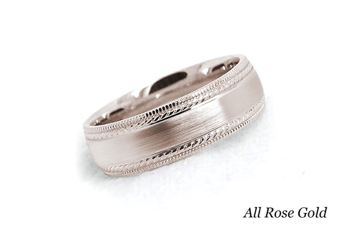 6mm Gold Brushed Wedding Band for Men and Women with Double Milgrain | 6537