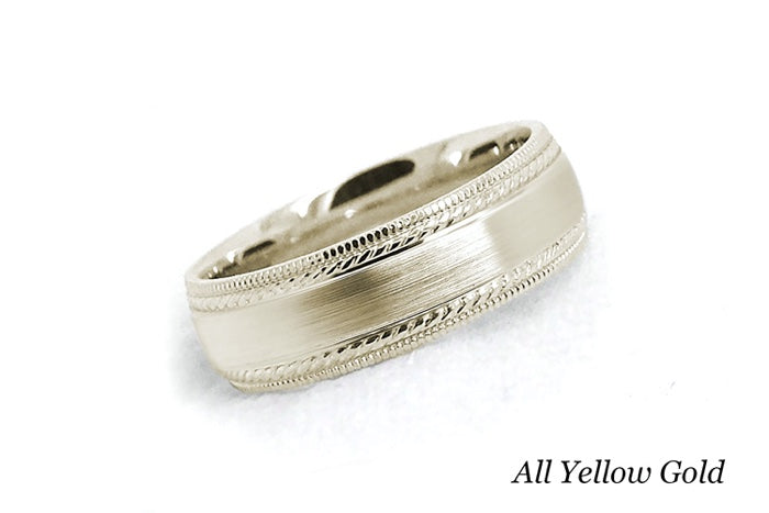 6mm Gold Brushed Wedding Band for Men and Women with Double Milgrain | 6537
