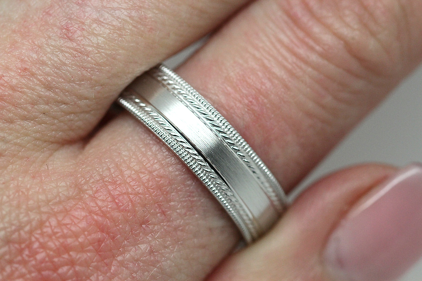6mm 925 Silver Brushed Wedding Band for Men and Women with Double Milgrain | AT-6537