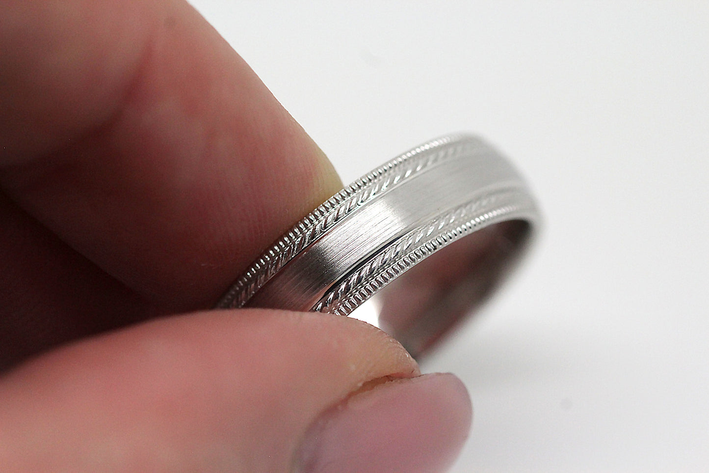 6mm 925 Silver Brushed Wedding Band for Men and Women with Double Milgrain | AT-6537