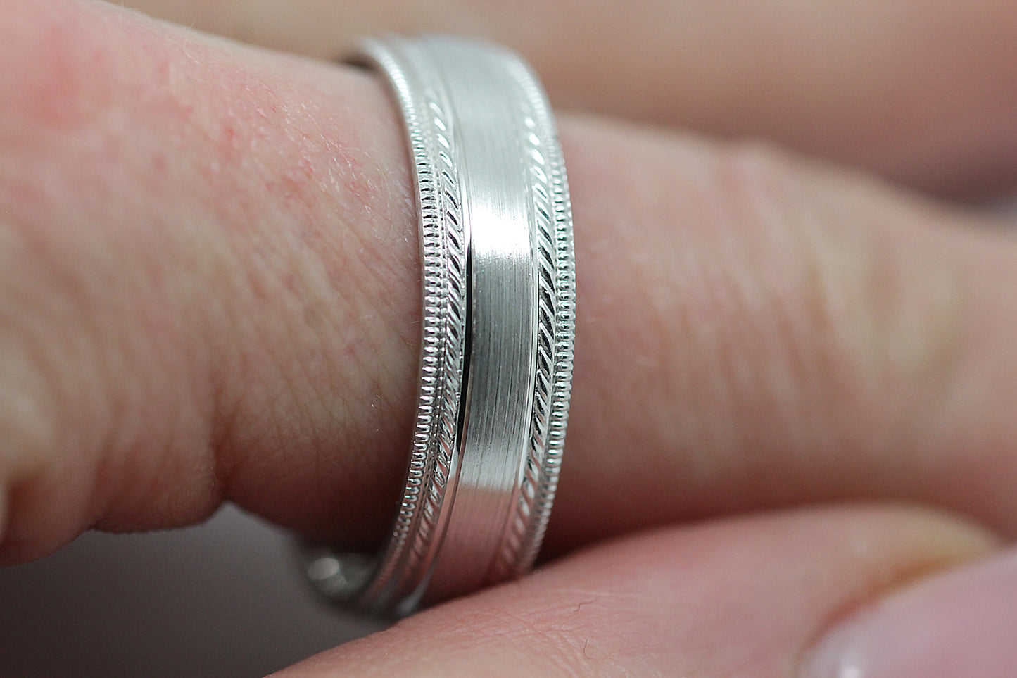 6mm 925 Silver Brushed Wedding Band for Men and Women with Double Milgrain | AT-6537